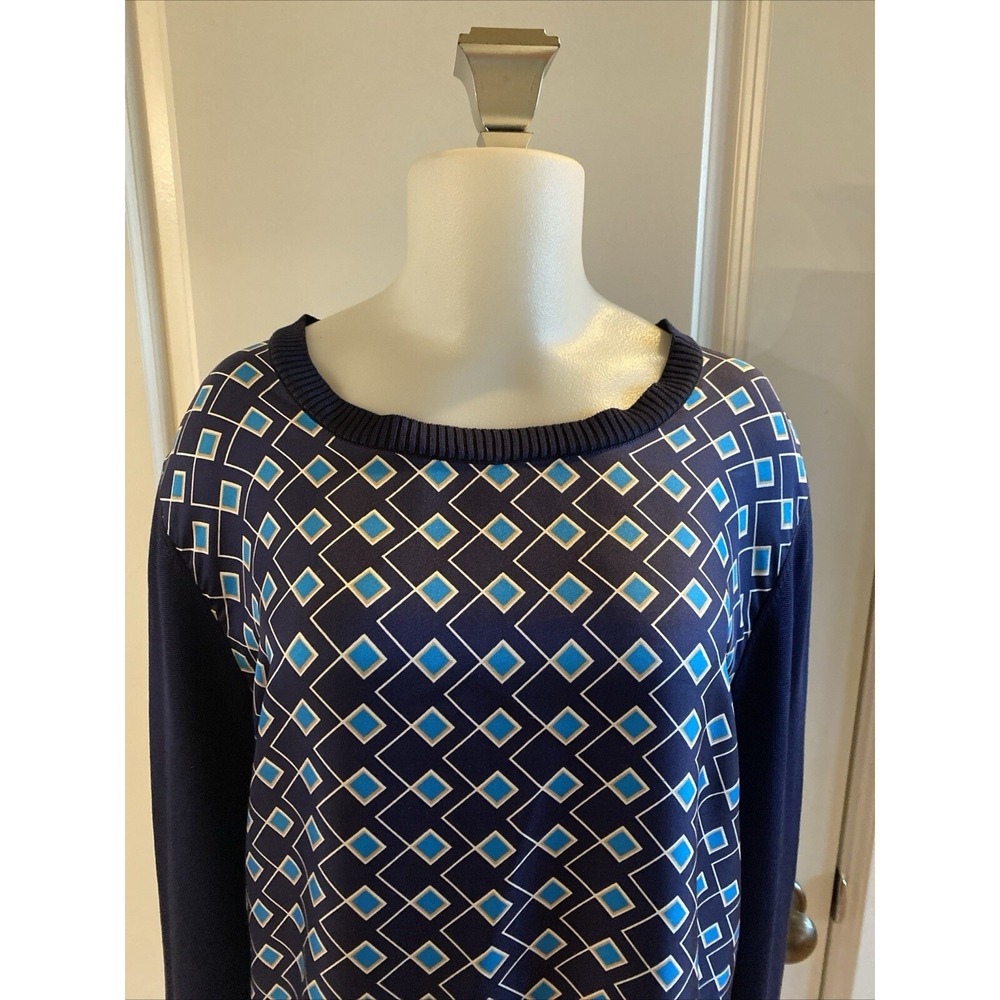 DIANE VON FURSTENBERG Sweater Silk Size M Navy Blue Pullover Classic Preppy - Picture 9 of 16